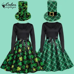 Color Cosplayer St. Patrick's Day Hat Suit Green Dress Lucky Clover Print Dresses Carnival Costumes Party Fancy Dress Up