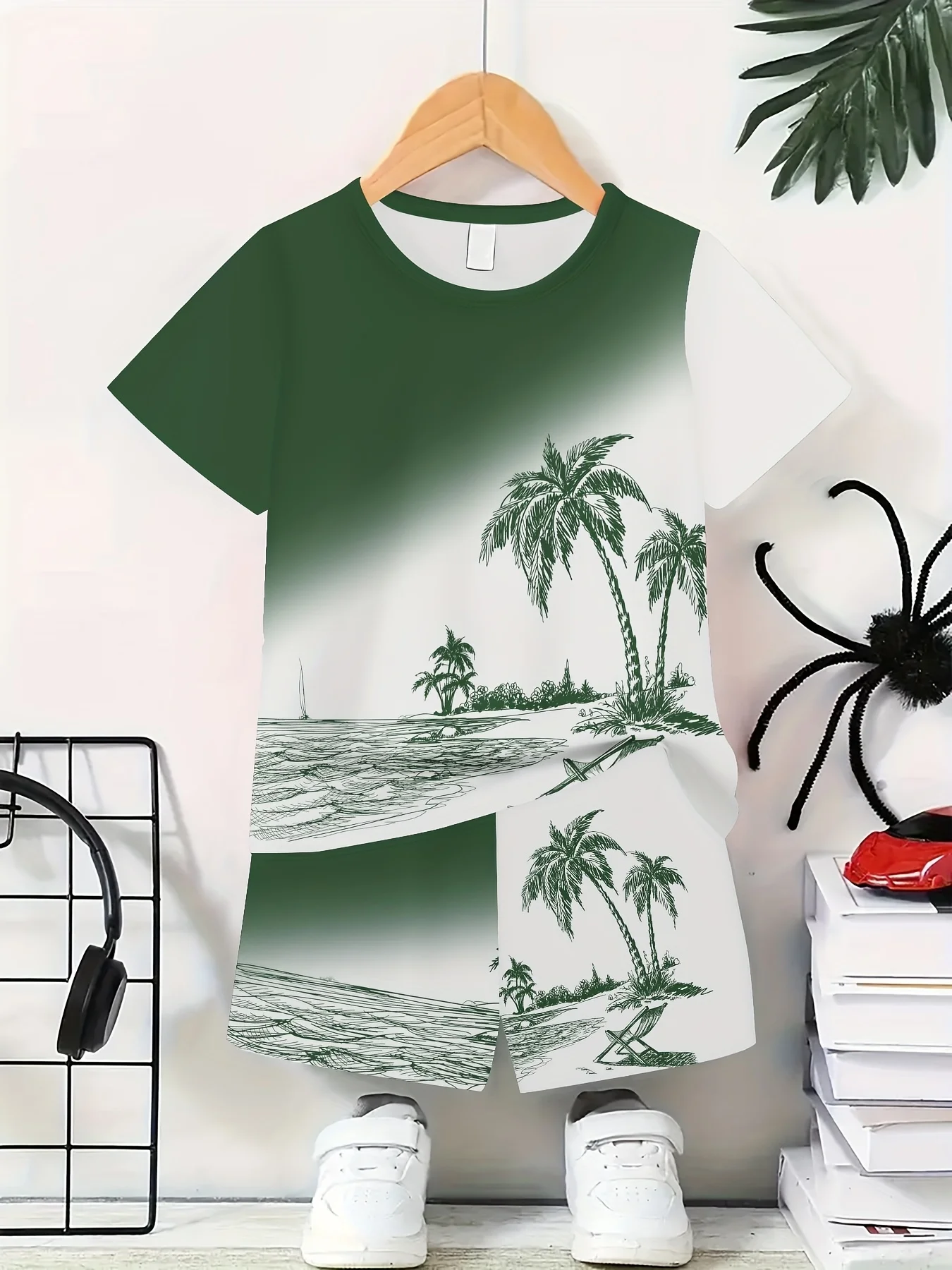 

Летний модный новый комплект из двух предметов: топ с короткими рукавами и шорты с 3D принтом, подходит для девочек и мальчиков, который можно носить на открытом воздухе