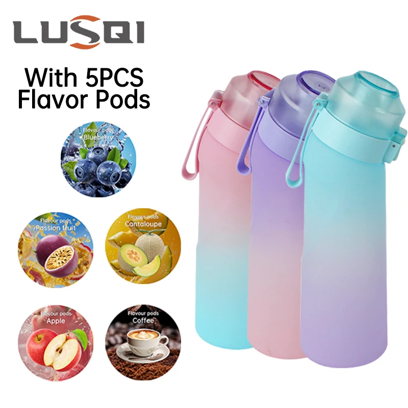 LUSQI 650ML Flavored Water Bottle With 5 Flavor Pods With Straw Suitable For Outdoor Sports For Thanksgiving/Christmas Gifts