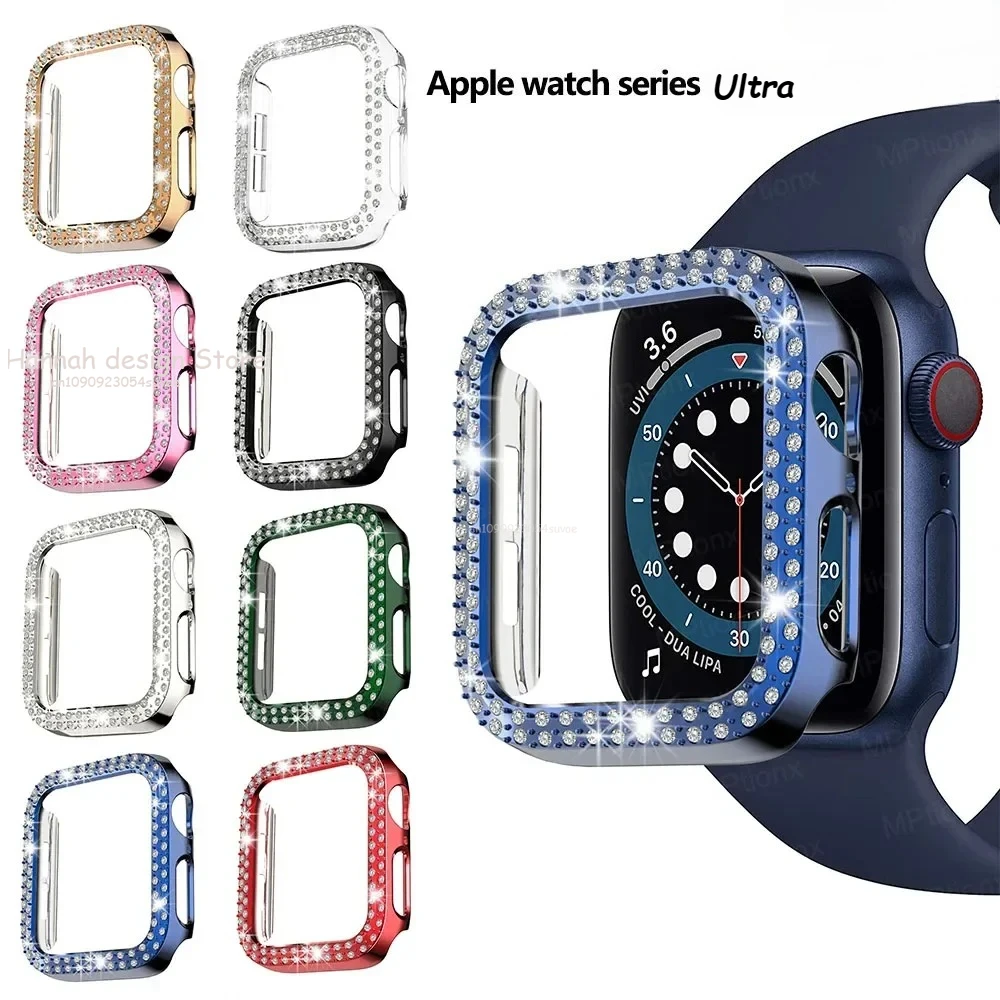

Алмазный чехол для Apple Watch, чехол Ultra 49 мм, аксессуары, протектор, жесткий бампер с бриллиантами, рамка для ПК, защитные чехлы для iWatch
