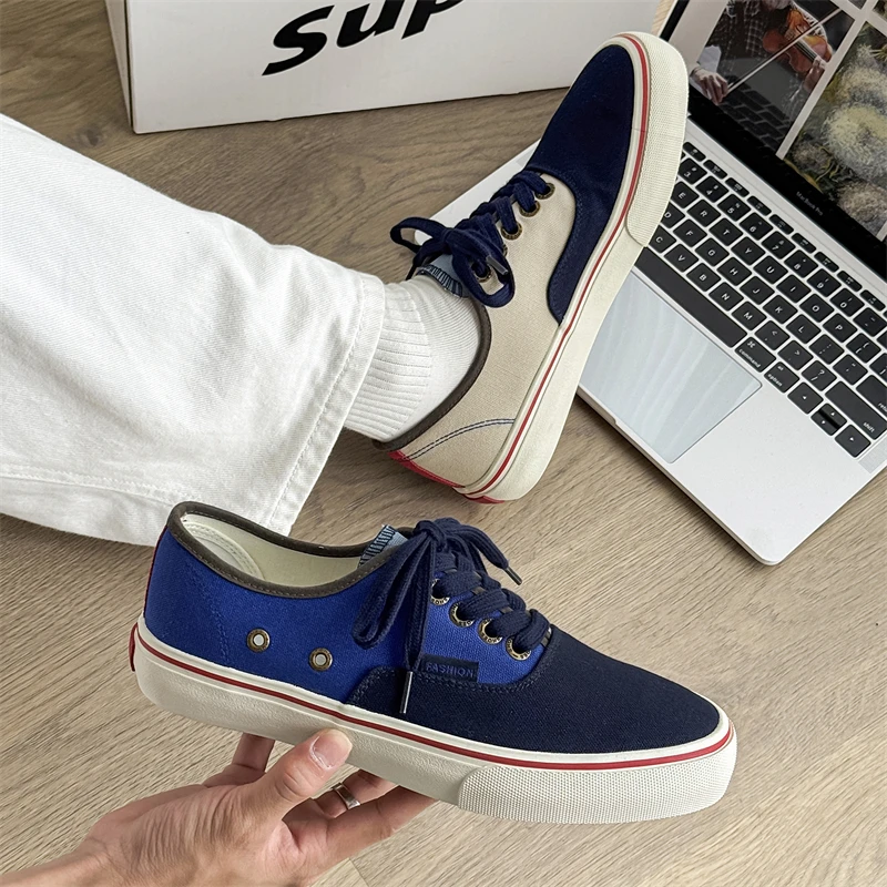 Classic Canvas Board Shoes Men's Low Cut Lace Up Sneakers Casual Walking Shoe Breathable and Comfortable Vulcanized Shoes 2025