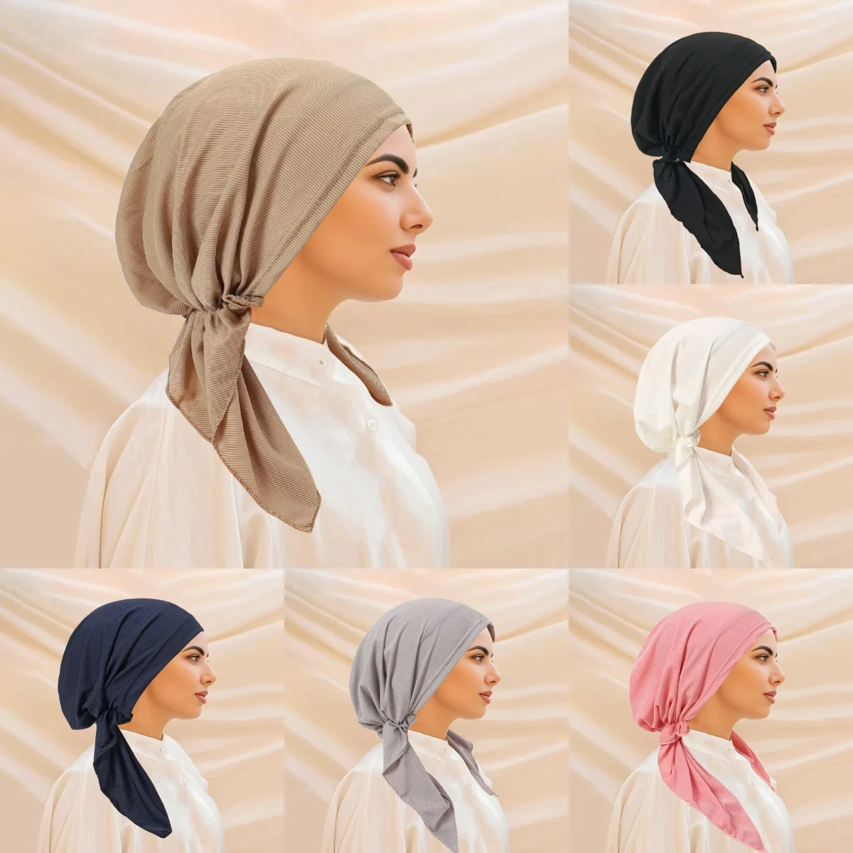 

New Women Pre-Tied Hat Chemo Cap Muslim Hijab Turban Headscarf Stretch Head Wrap Bonnet Bandanas Beanies Headband Turbante Mujer