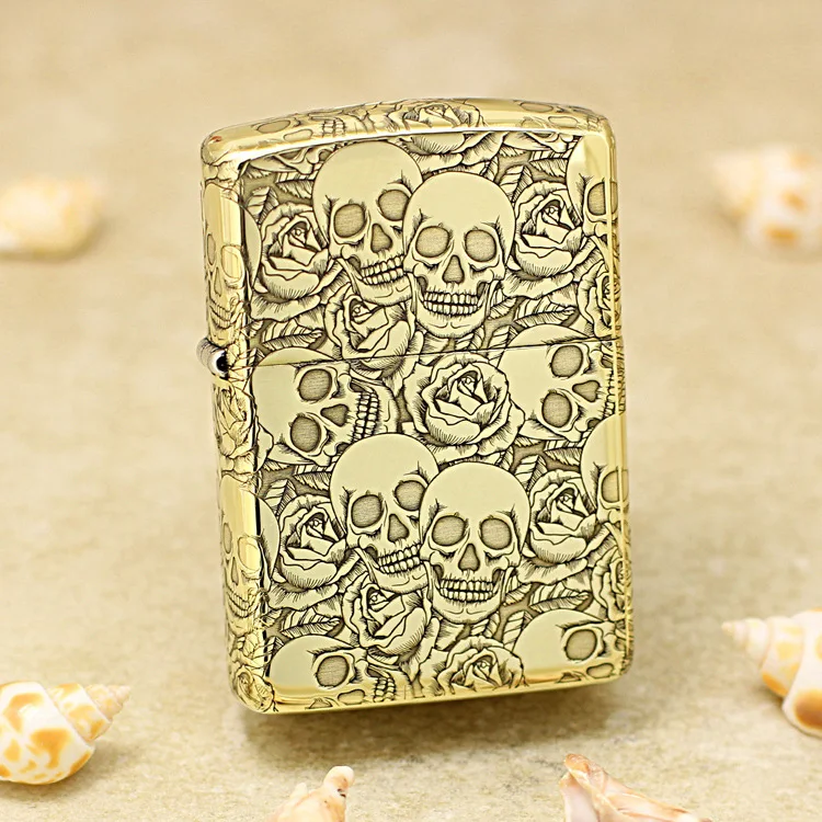 

Genuine Zippo Sculptured Skeleton Rose oil lighter copper windproof cigarette Kerosene lighters Gift anti-counterfeiting code