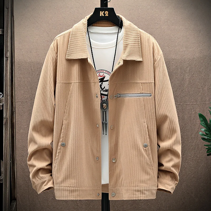 

Autumn Casual 2023 Jacket Men Corduroy Breathable Coat Male Clothes Solid Color Comfortable Casual Outwear Clothing Size 3XL