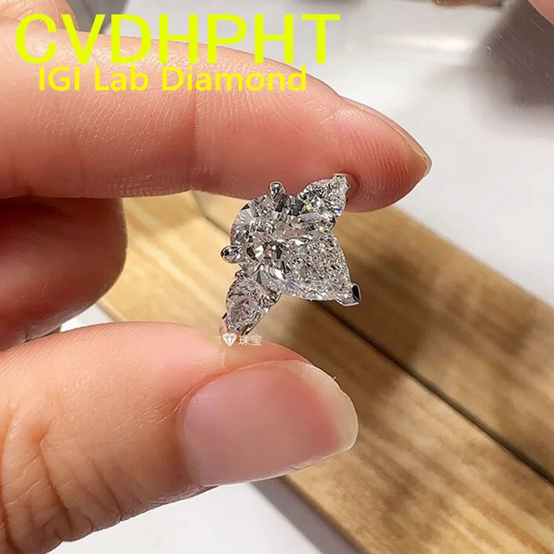 

Частное индивидуальное кольцо из настоящего твердого белого золота 14 карат, выращенное в лаборатории кольцо с бриллиантом IGI грушевидной огранки, цвет D, свадебное обручальное кольцо ﻿