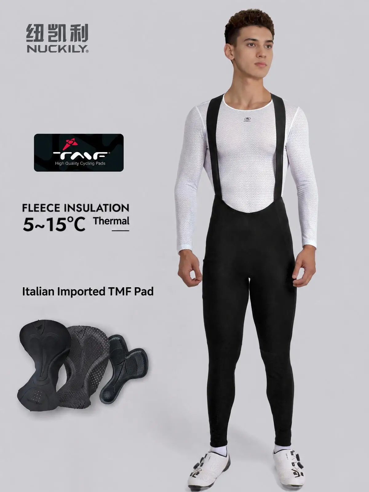 NUCKILY Autumn Winter Fleece Cycling Long Pants Italy TMF Padded Men's Road Bike Bibs Side Pocket Reflective Logo Bicycle Pants