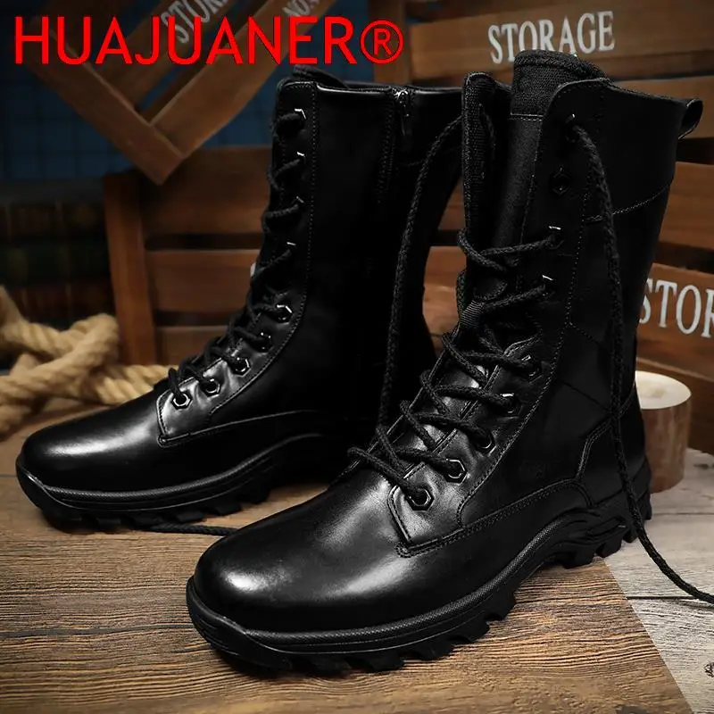 Genuine Leather Ankle Boots Men Outdoor Leather Winter Fur Warm Man Boots Army Hunting Boots for Men Shoes Casual Black Boots