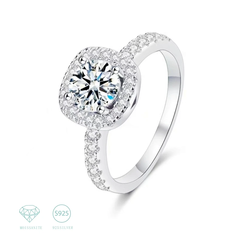 925 Sterling Silver Moissanite Diamond Square Bag Princess Ring Ladies Girlfriend  Wife Mother Grandma Birthday Annive