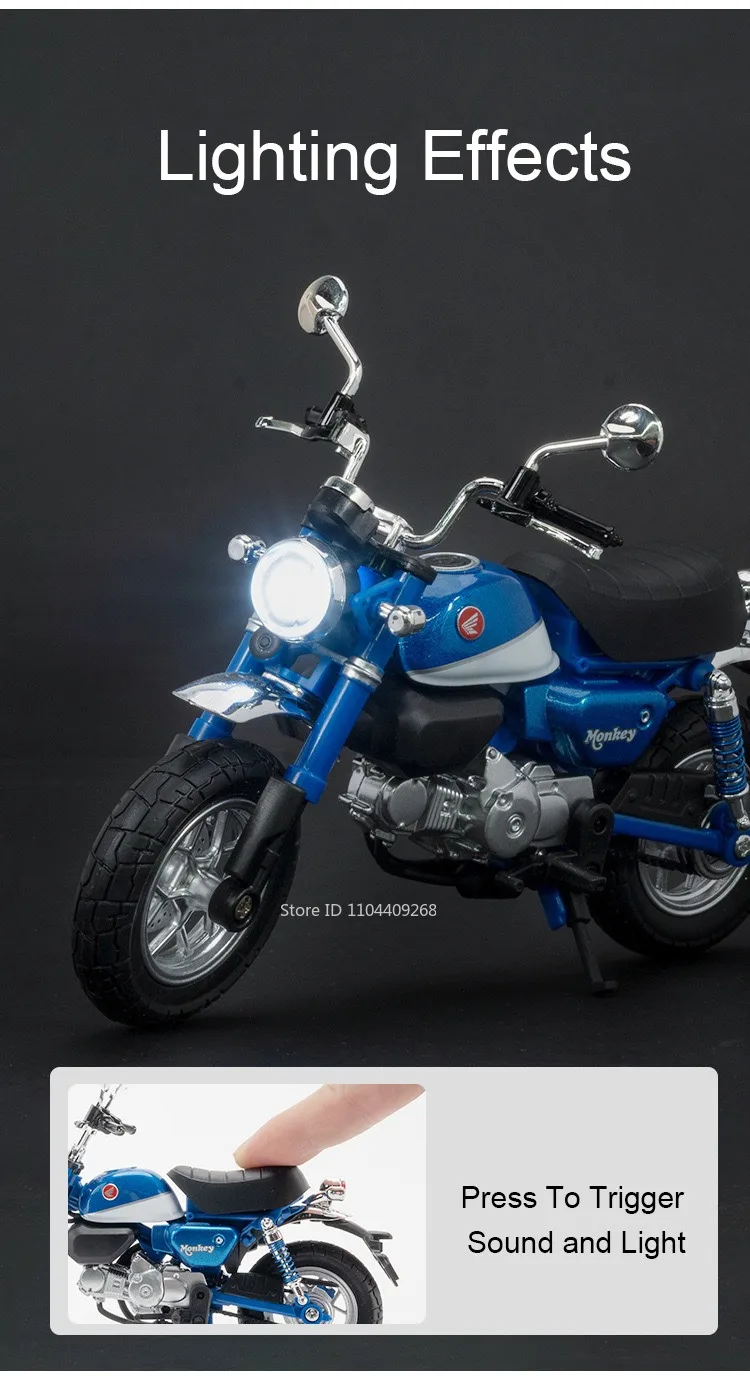 1:12 Honda Monkey JiaLing JH-70 Alloy Diecast Classic Racing Motorrad Stoßdämpfung Coole Lichtmodelle für Kindergeschenke – Detail 6