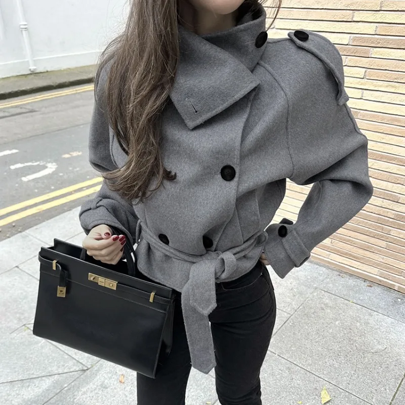 Talenza الخريف الشتاء سترة نسائية موضة خمر جديد مربوط المرقعة معطف غير رسمي عالية الشارع ركاب شيك الإناث ملابس خارجية #6