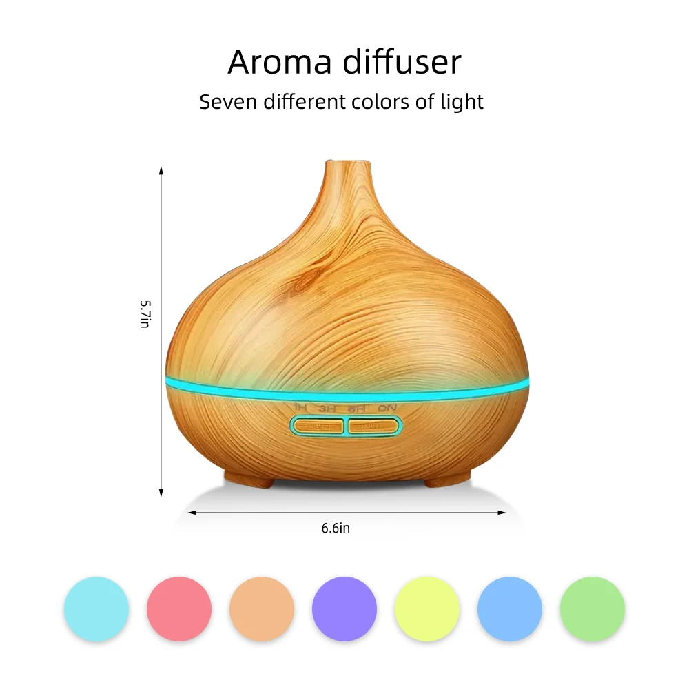 Difusor para casa 550ml difusor de aroma de grão de madeira com controle remoto e temporizador umidificador de névoa fria para sala grande 6 conjunto de óleo