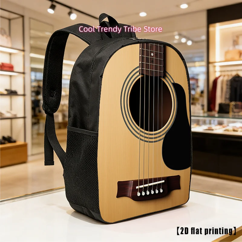 Guitar, Lightweight, Large-capacity Unisex Backpack with Adjustable Shoulder Straps, Side Pockets, Suitable for Casual Wear, Com