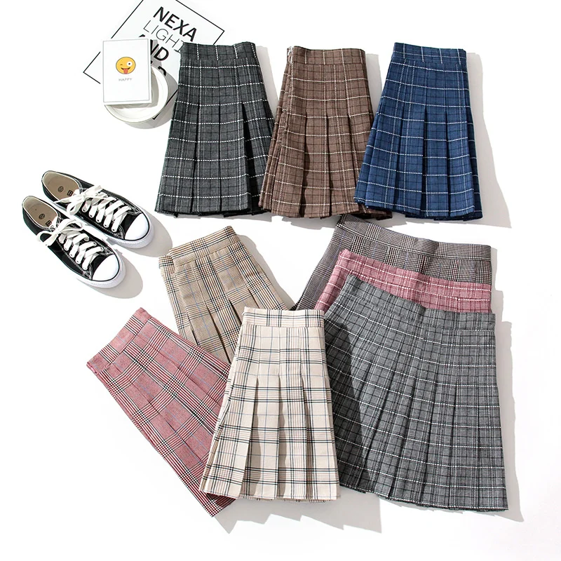 Blue Plaid Pleated Skirt with High Waist Autumn Girls Mini Saia Preta Korean Fashion Clothing Y2k Kawaii Short Skirts for Women