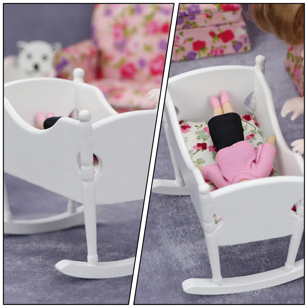 Bassinet Mini Cradle House Furniture Adorable Dolly Tiny White Small Model