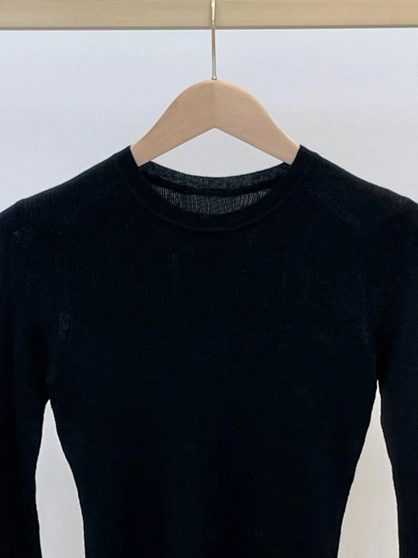 

Slim Fit Bla Knitted T-irt Casual Versatile Women's Premium Faion Autumn New Arrival M Home Nan You Commute Sle Top