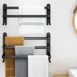 Aluminum Alloy Durable With Hooks Wall Mount Storage Shelf Bathroom Accessories Towel Holder Towel Rack