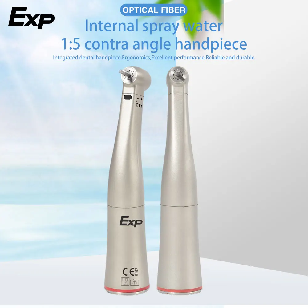 Dental 1:5 Fiber Otptic Handpiece Increasing Red Ring Contra Angle Internal Water Spray With LED For ISO E-type Motor Dentistry