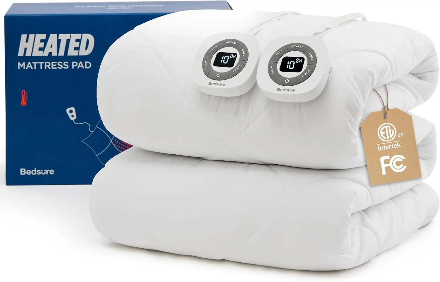 

Queen Heated Mattress Pad with Memory & Preheat, 12H Auto Off, 10 Heat Settings, Dual Controllers, Fast Heating