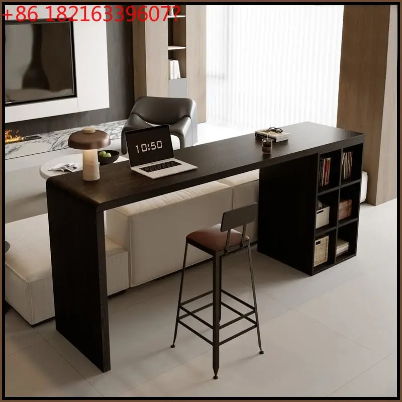 Elevated solid wood desk, ash wood home bar, partition, horizontal hall, long workbench behind sofa