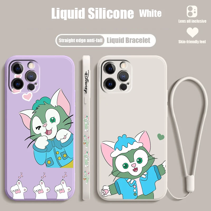 Gelatoni Disney Cute Liquid Left Rope For Apple iPhone 15 14 13 12 11 XS XR X 8 7 SE Pro Max Plus Mini Back Phone Case