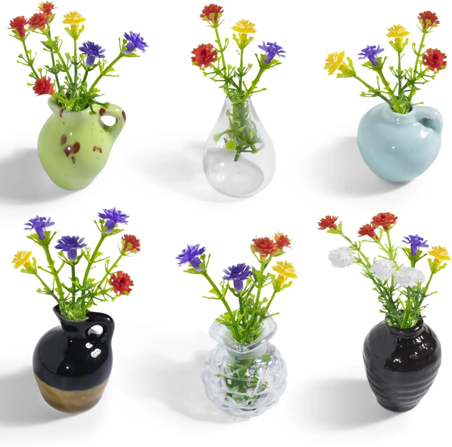 rhinocats Mini Vase Magnets for Fridge, Cute Magnetic Ceramic Vases for Refrigerator Kitchen Locker Office (6 Pack)