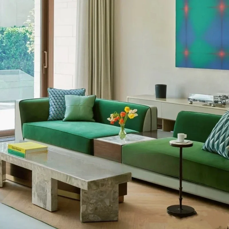 Designer dopamine wind color scheme forest leisure lazy wind matcha green fabric color matching living room sofa