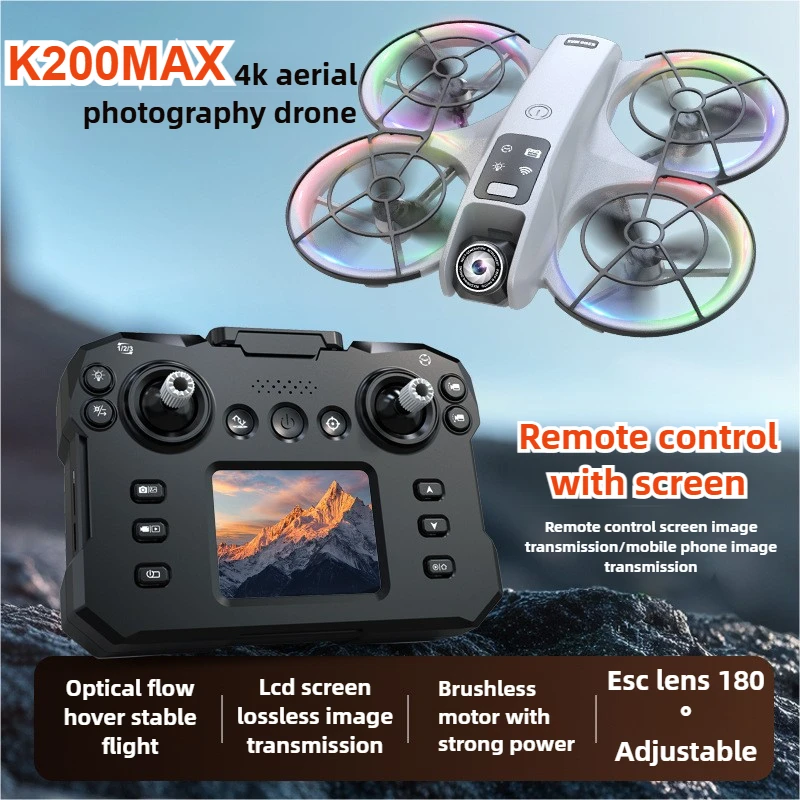 Dron K200 con Pantalla y Motor sin Escobillas para Fotografía Aérea y Control Remoto, Aeronave con Altitud Fija y Flujo Óptico Totalmente Protegido