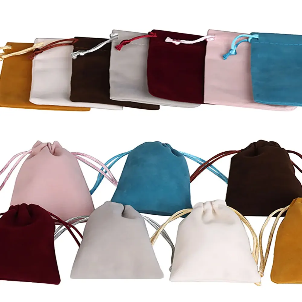 5/10/20pcs Solid Color Velvet Cloth Bag with Drawstring Jewelry Packaging Bag,  for Valentine's Day, New Year, Christmas Gift