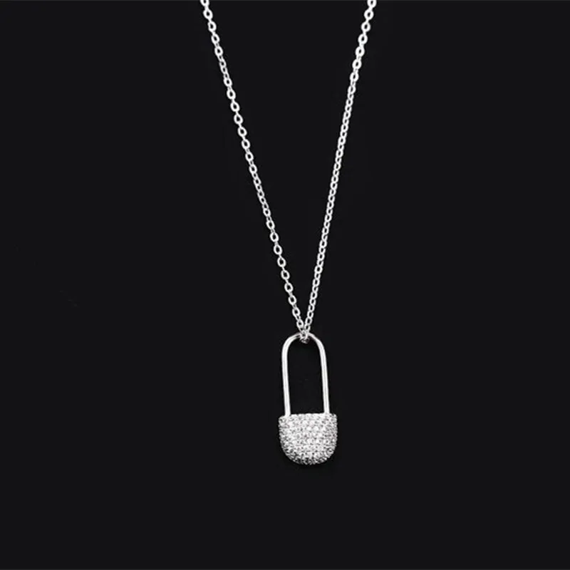 New Arrival 925 Sterling Silver Jewelry Wholesale Temperament Elegant Crystal Lock Shape Clavicle Chain Pendant Necklaces HZX282