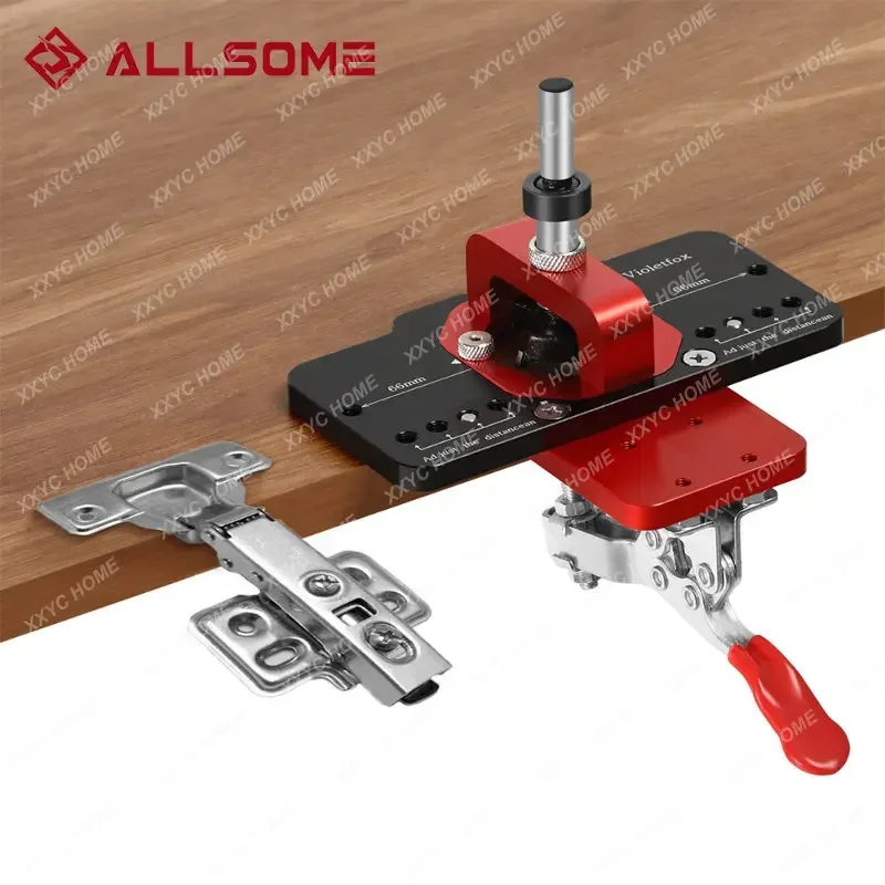 

Allsome 35mm Concealed Hinge Jig Kit Woodworking Hole Drilling Guide Locator,Aluminum Alloy Hole Opener Tools Puncher Template