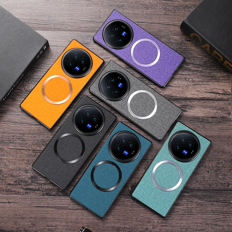 Cloth Texture Shockproof Lens Protection Hard Plastic Magnetic Wireless Charging Case For VIVO X fold3 Pro Fold 3 3Pro
