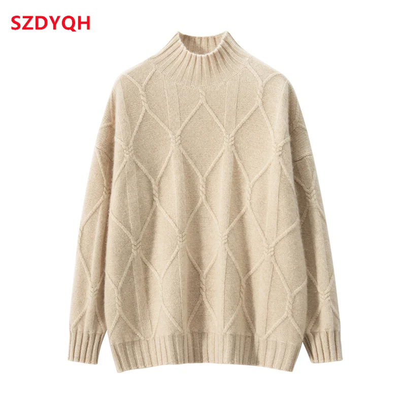 2023 Hot Sale Autumn Winter New 100% Pure Cashmere Sweater Turtleneck Women\'s Thicken Warm Female Loose Large Size Knit Jumper