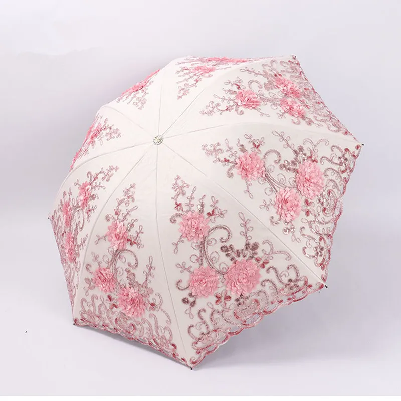 Fashion Princess Manual Umbrella Sunshade Lace Women\'s Folding Umbrellas For Rain And Sun Anti-ultraviolet Parasol 8 Ribs