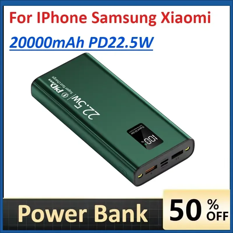 Large Capacity 20000mAh Power Bank Portable for IPhone Samsung Xiaomi Fast Charging Mobile External Spare Battery