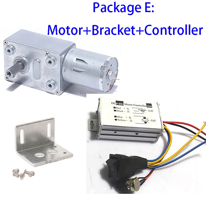 

Large Torque Low Speed DC 6V 12V 24V Reduction Motor / Bracket / Speed Controller Metal Gear Reverse Self Lock Worm Turbo Motor