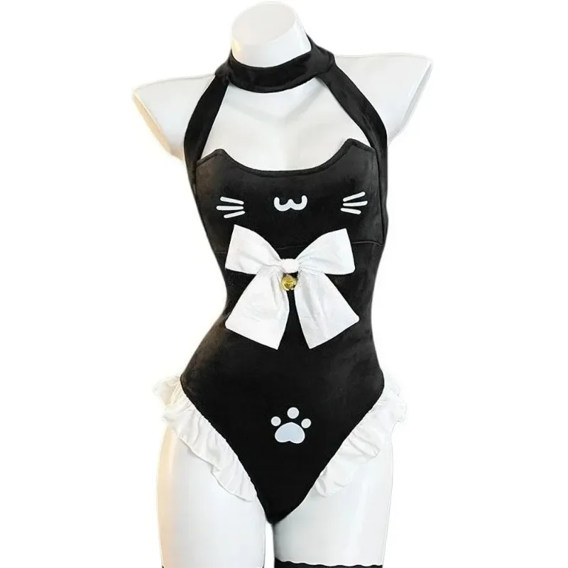 Anime Cat Girl Maid Uniform Cute Cat's Paw Bow Bodysuit Outfits Cosplay Costumes Bell Kitty Role Play Underwear Nightwear