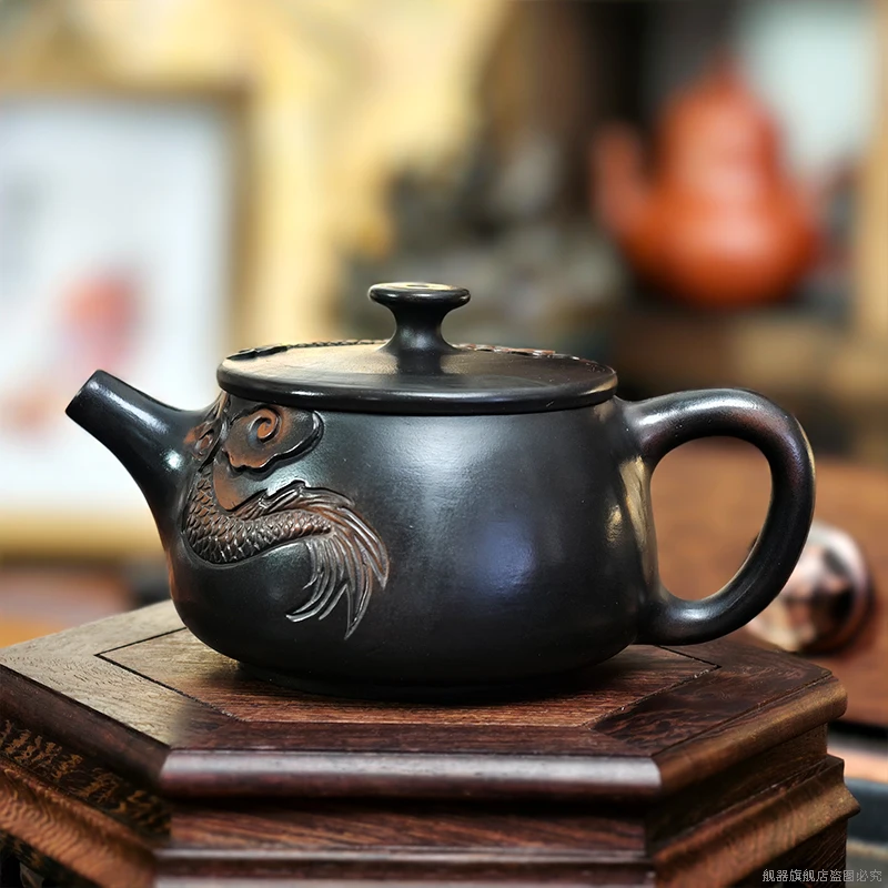 Dragon Purple Pottery Vintage Handmad Teapot Ceramic Carve Kung Fu Teapot Single Teapot Pu'er Tea Making Tea Sets Tea Pot