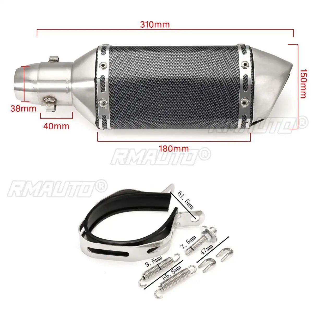 Tubo silenciador de escape para motocicleta, 310mm, ATV, punta de escape cuádruple para FZ6 CBR250 CB600 MT07 YZF FZ400 Z750 TMAX530