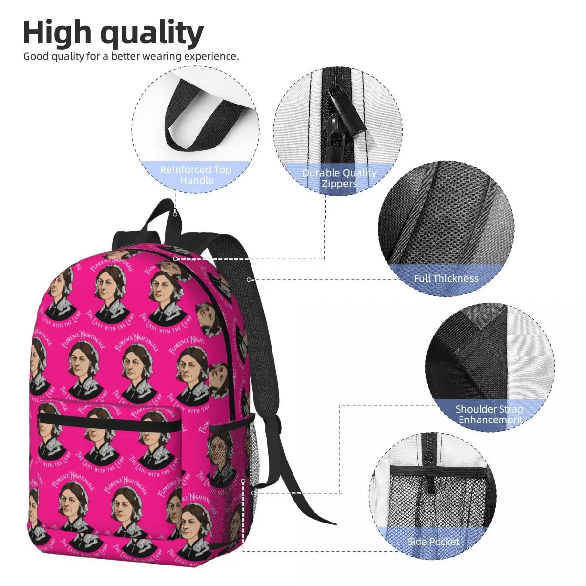 Florence Nightingale Nursing Pie Chart Pioneer Backpack Daypack Large Capacity BookBag School Bag Shoulder Bags for Men Women