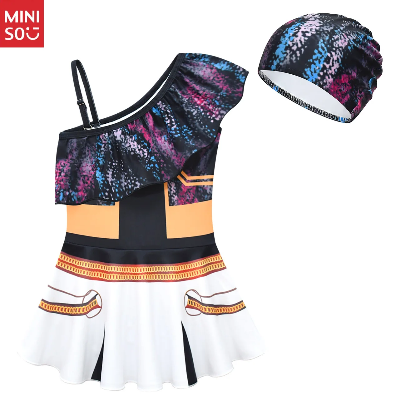 

Miniso K-POP Adorable Girls' Off-Shoulder One-Piece Swimsuit - Witch Hunter Cosplay Theme Comfy Toddler Bathing Suit