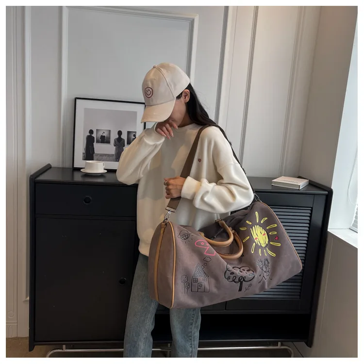 Sac de voyage imprimé 2025, sac de week-end de grande capacité pour femmes et hommes, sac à main décontracté, fourre-tout à bandoulière