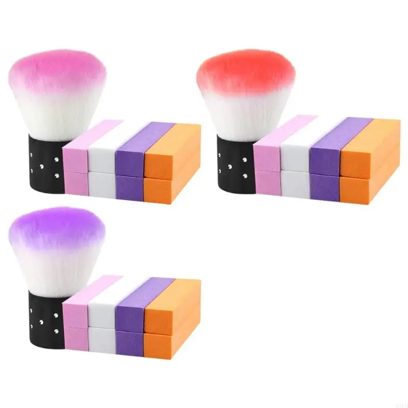 Q1FB 8pcs Nail Buffer Blocks and Nail Dust Brush Set Nail File Professional Pedicuring Tools for Natural Acrylics Home Use