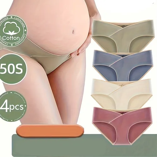임산부 코튼 팬티, 로우 웨이스트 임산부 팬티, 조절 가능한 배 지지대 브리프, 단색 팬티, 4 개