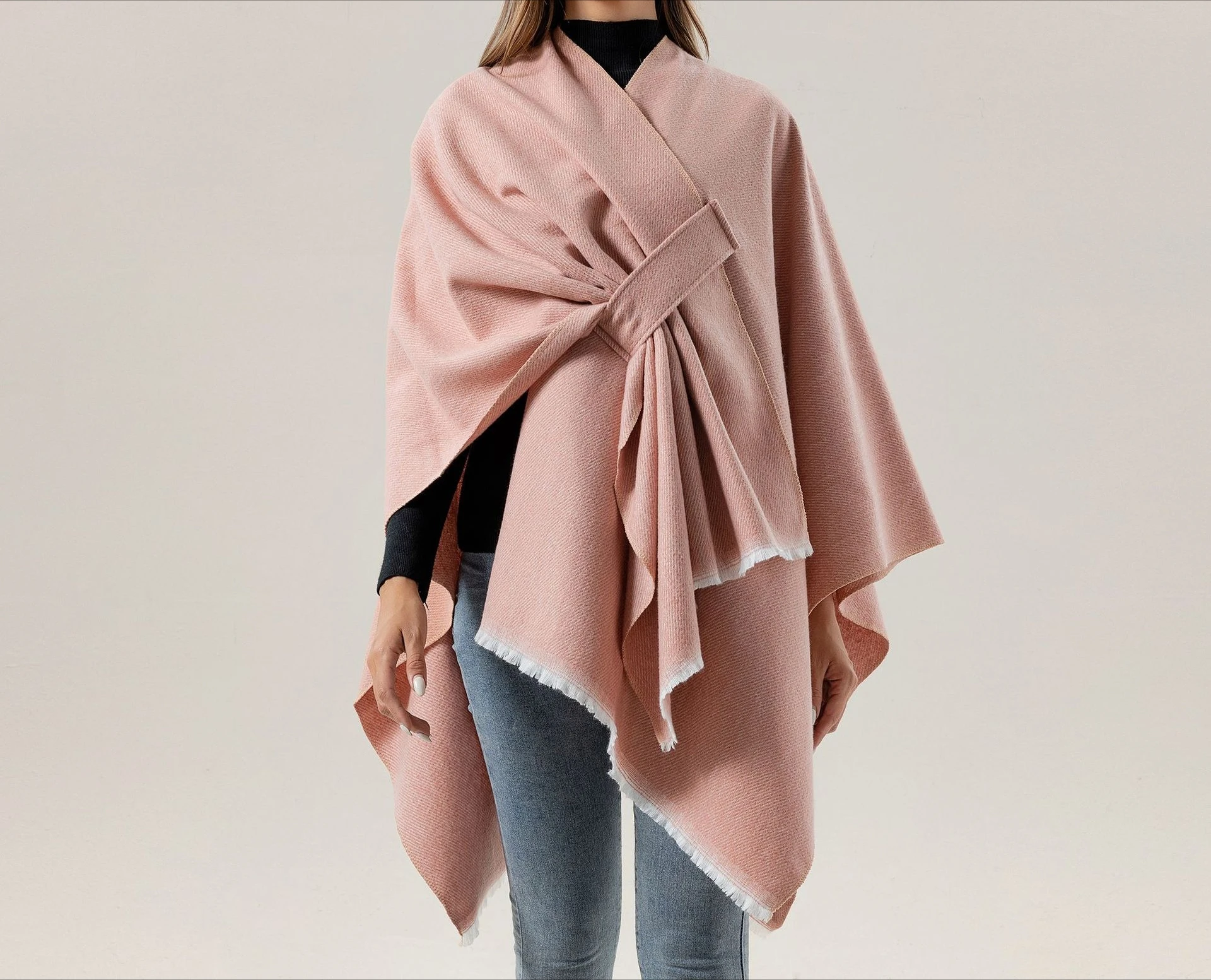 Solid color shawl, plain imitation cashmere with bar, slit cloak, autumn and winter warm scarf women