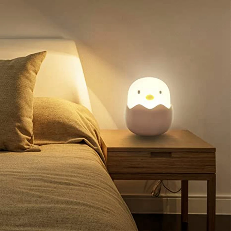 Eggshell lampu malam ayam kamar tidur pengisian Pat lampu silikon kartun ayam samping tempat tidur emosi lampu