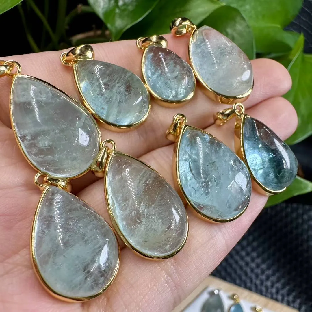 

1 Pc Fengbaowu Natural Aquamarine Water Drop Pendant 925 Sterling Silver Reiki Healing Stone Fashion Jewelry Gift For Women