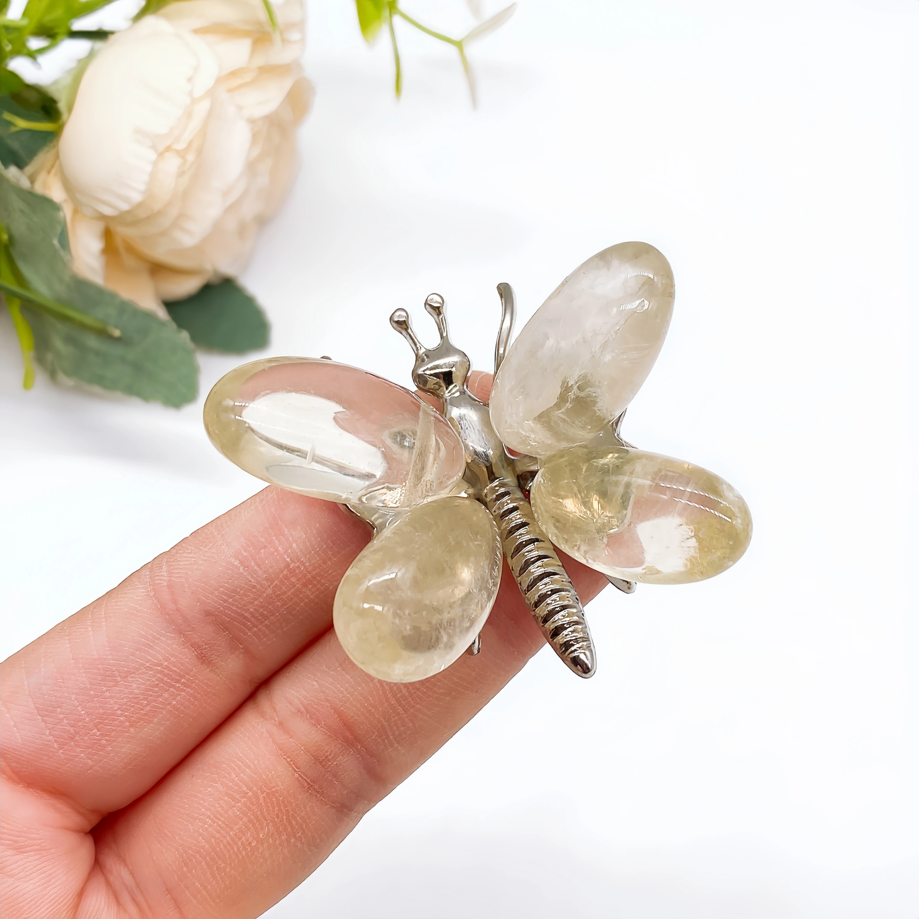 1PC Natural Yellow Quartz Butterfly Crystal Citrine Stone spar crafts Dragonfly Reiki Healing Home Decor Children Gift