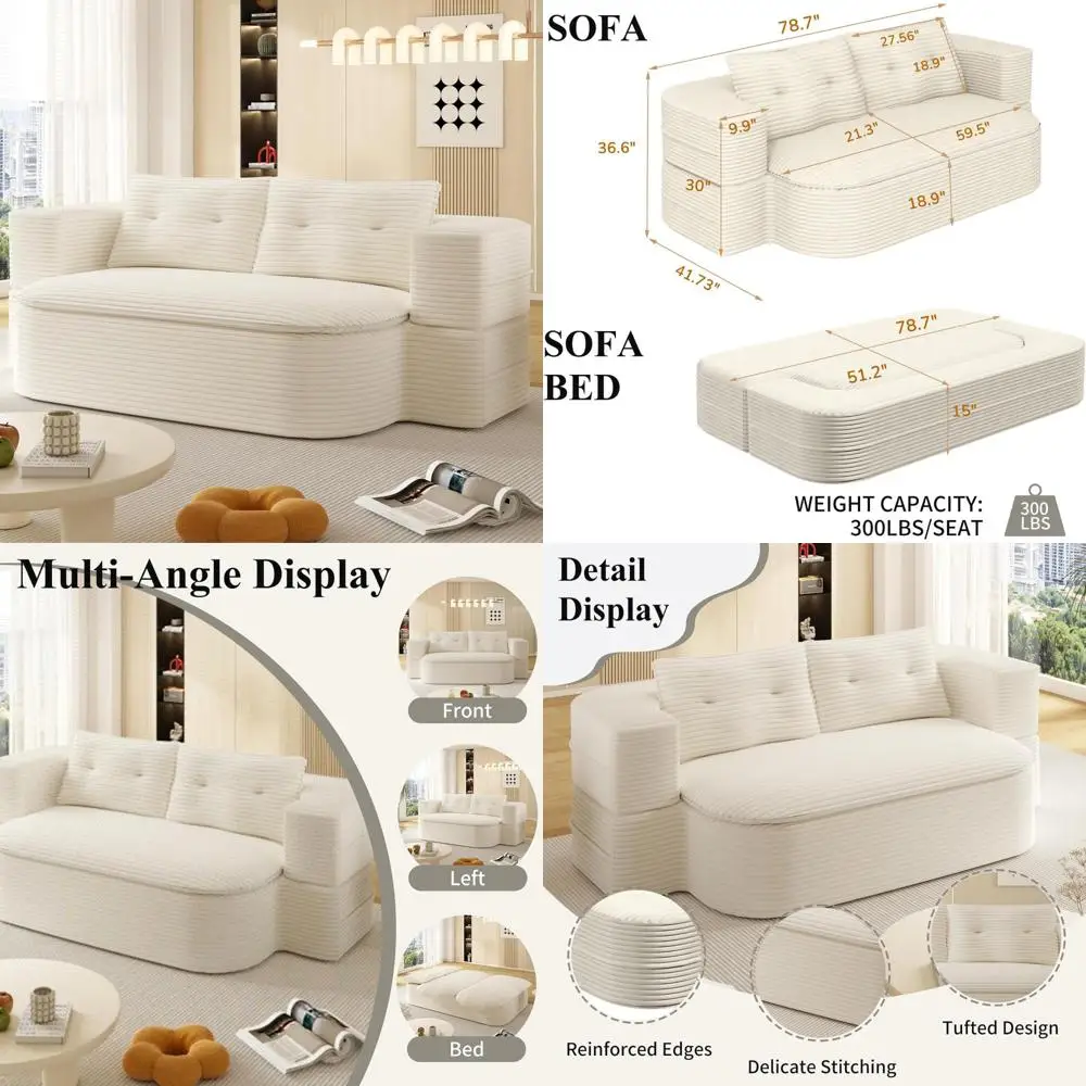 أريكة سرير قابلة للطي 2 في 1، أريكة نوم من قماش سروال قصير، أريكة أرضية قابلة للطي مملوءة بالرغوة مع بطانية متعددة الوظائف #1