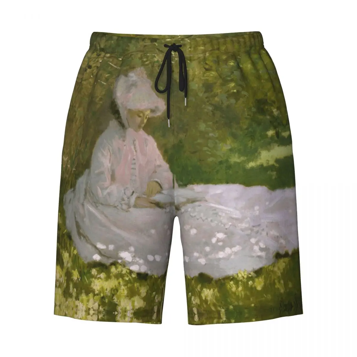 Springtime Print Mens Swim Trunks Quick Dry Beachwear Beach Board Shorts Claude Monet Impressionist Art Boardshorts