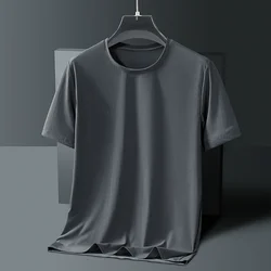 Plus Size L-8XL Ice Silk Traceless T-shirt Quick Drying Men's Light Solid Color Half Sleeve Top Silk BreathableMen T Shirt